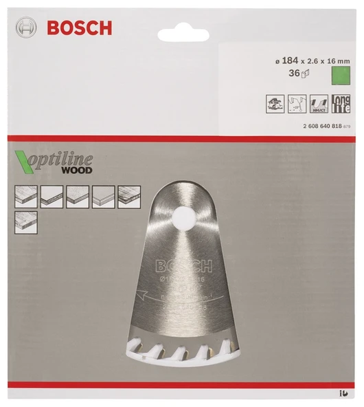 Bosch - Optiline Serisi Ahşap için Daire Testere Bıçağı 184*16 mm 36 Diş - 2