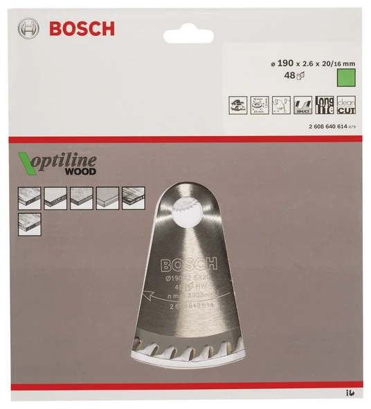 Bosch - Optiline Serisi Ahşap için Daire Testere Bıçağı 190*20/16 mm 48 Diş - 2