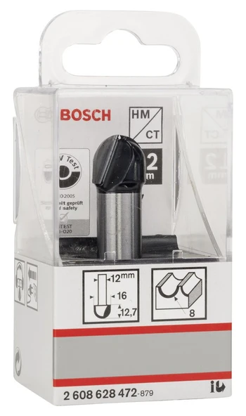Bosch - Standard Seri Ahşap İçin Çift Oluklu, Sert Metal Dalma Yarımay Freze 12*16*54*8 mm - 2