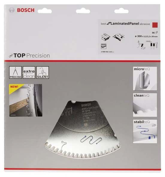 Bosch - Best Serisi Hassas Kesim Aşındırıcı Kaplamalı Lamine Panel için Daire Testere Bıçağı 300*30 mm 96 Diş - 2