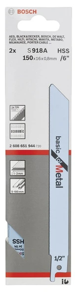 Bosch - Basic Serisi Metal için Panter Testere Bıçağı S 918 AF - 2'li - 2