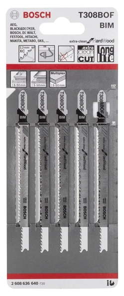 Bosch - Extra Temiz Kesim Serisi Sert Ahşap İçin T 308 BOF Dekupaj Testeresi Bıçağı - 5'Li Paket - Resim 2