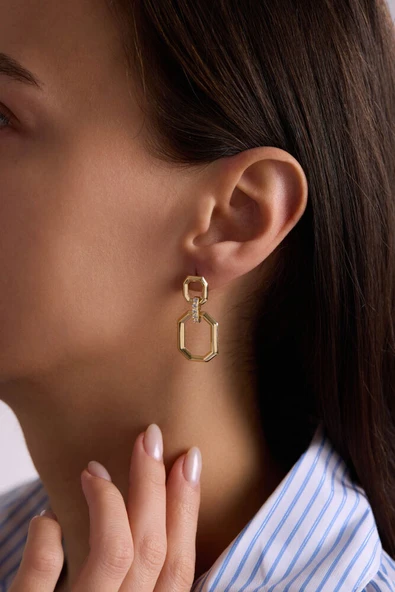 Collection 14 Ayar Altın Sparkle Küpe İtaly - 3