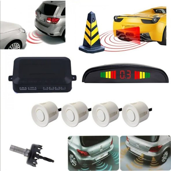 Peugeot Bipper 2008 Sonrası Dijital Ekranlı Araç Park Sensörü Ses İkazlı Beyaz Renk