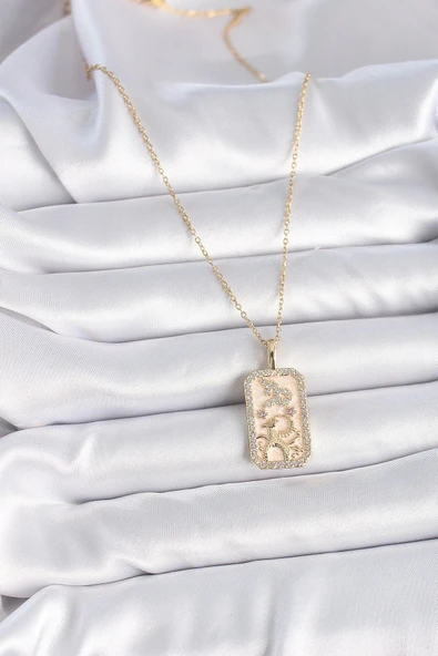 316L Çelik Gold Renk Zincir Oğlak Burcu Zirkon Taşlı Kadın Kolye - 2