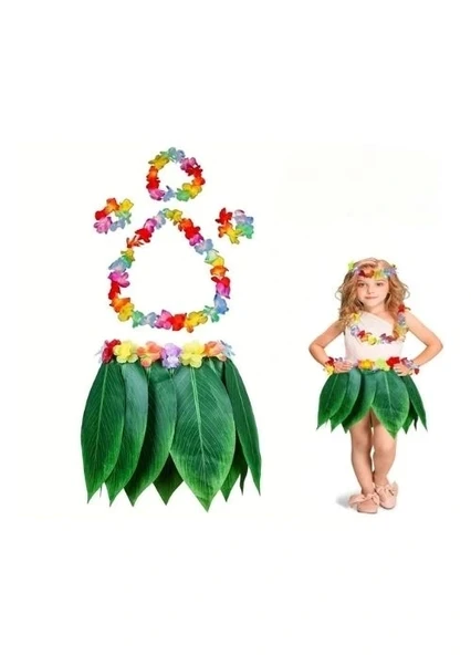 Nessiworld Çocuk Hawaii Kostüm Seti - Yaprak Etek & Hawaii Set - 5 Parça