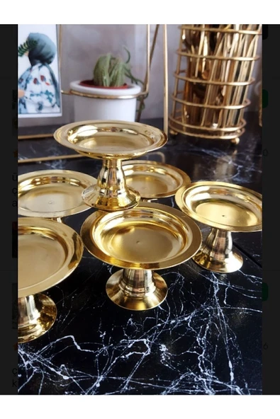 6lı Gold Mini Lokumluk Dekoratif Gold Kaplama 6 Adet Lüks Makaronluk Kahve Yanı Sunumluk - 2