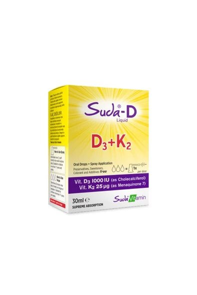 SUDA VİTAMİN D3 K2 LİKİD VİTAMİN 30 ML