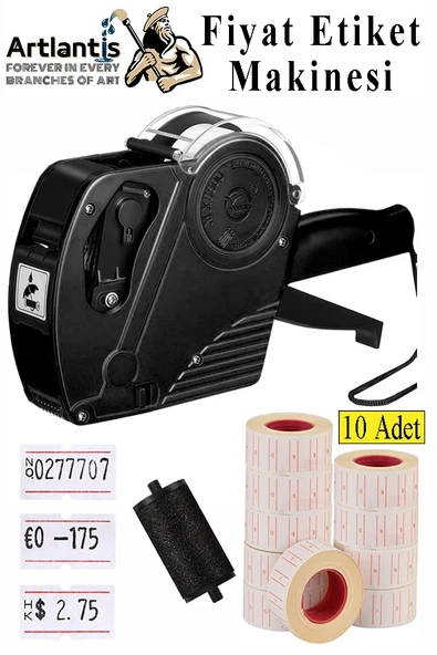 Etiket Makinesi Siyah 1 Adet Beyaz Fiyat Etiketi 10 Rulo Sekiz Haneli Fiyat Etiketi Makinası Lira Dolar Euro Dayanıklı