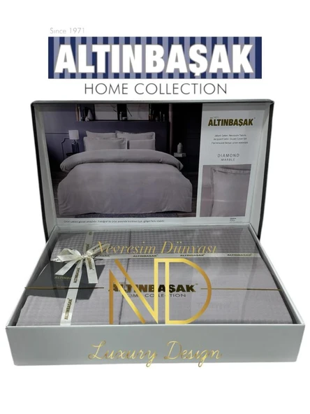 Altınbaşak Jakarlı Saten Çift Kişilik Nevresim Takımı Dıamond Marble