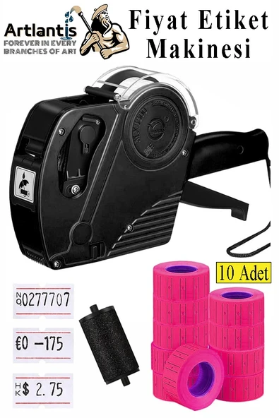 Etiket Makinesi Siyah 1 Adet Pembe Fiyat Etiketi 10 Rulo Sekiz Haneli Fiyat Etiketi Makinası Lira Dolar Euro Dayanıklı
