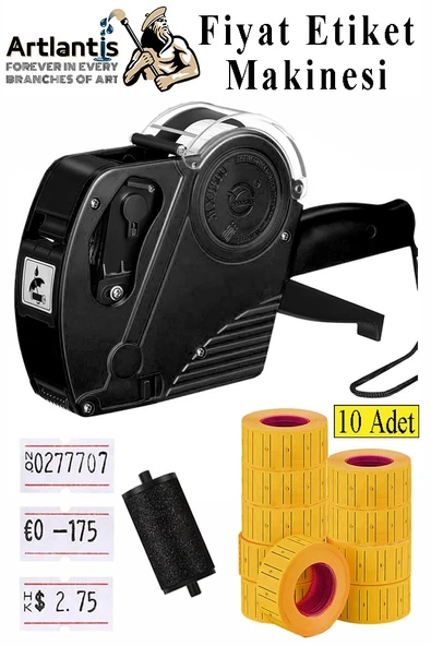 Etiket Makinesi Siyah 1 Adet Turuncu Fiyat Etiketi 10 Rulo Sekiz Haneli Fiyat Etiketi Makinası Lira Dolar Euro Dayanıklı