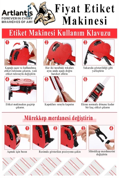 Etiket Makinesi Sarı 1 Adet Beyaz Fiyat Etiketi 10 Rulo Sekiz Haneli Fiyat Etiketi Makinası Lira Dolar Euro Dayanıklı - 4