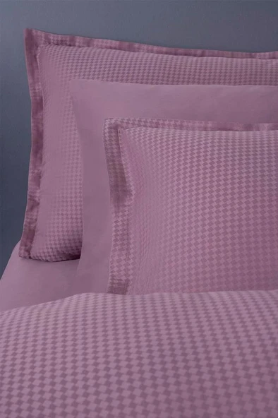 Altınbaşak Jakarlı Saten Çift Kişilik Nevresim Takımı Dıamond Puce - Resim 4