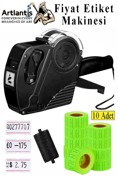 Etiket Makinesi Siyah 1 Adet Yeşil Fiyat Etiketi 10 Rulo Sekiz Haneli Fiyat Etiketi Makinası Lira Dolar Euro Dayanıklı