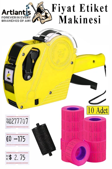 Etiket Makinesi Sarı 1 Adet Pembe Fiyat Etiketi 10 Rulo Sekiz Haneli Fiyat Etiketi Makinası Lira Dolar Euro Dayanıklı