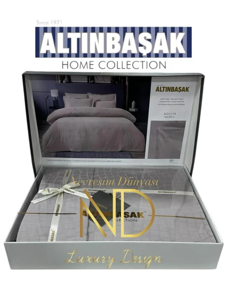 Altınbaşak Jakarlı Saten Çift Kişilik Nevresim Takımı Adelya Marble
