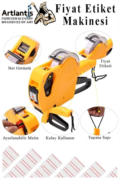 Etiket Makinesi Sarı 1 Adet Pembe Fiyat Etiketi 10 Rulo Sekiz Haneli Fiyat Etiketi Makinası Lira Dolar Euro Dayanıklı - 2