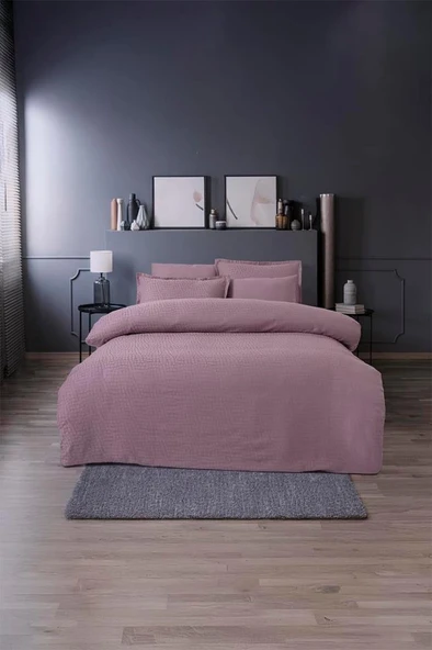 Altınbaşak Jakarlı Saten Çift Kişilik Nevresim Takımı Adelya Puce - Resim 2