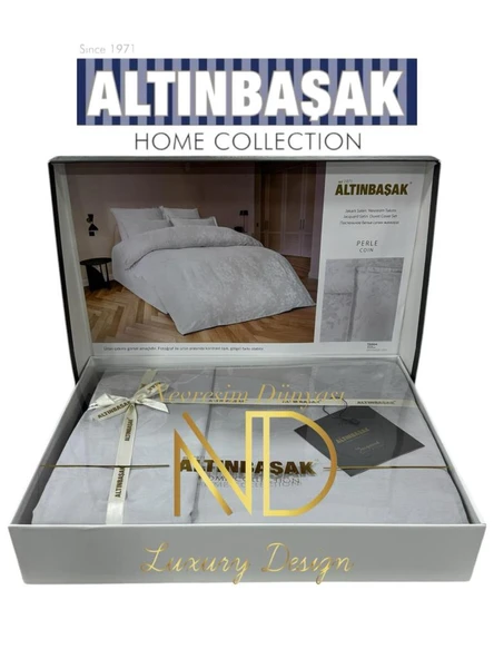 Altınbaşak Jakarlı Saten Çift Kişilik Nevresim Takımı Perle Coin