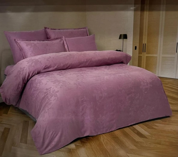 Altınbaşak Jakarlı Saten Çift Kişilik Nevresim Takımı Perle Puce - Resim 2