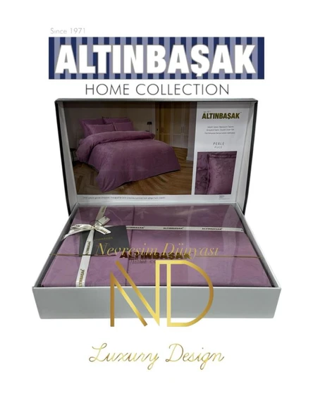 Altınbaşak Jakarlı Saten Çift Kişilik Nevresim Takımı Perle Puce ürün görseli