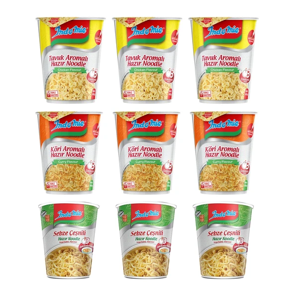 Indomie Noodle  60 gr Bardak 9 lu Karma Paket / Köri-Tavuk-Sebze