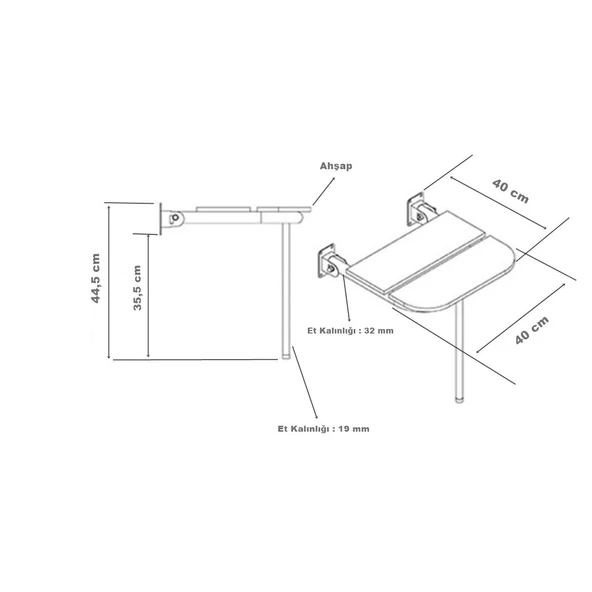 Tema Paslanmaz Engelli Banyo Duş Oturağı Katlanır Ahşap Oturaklı - 2