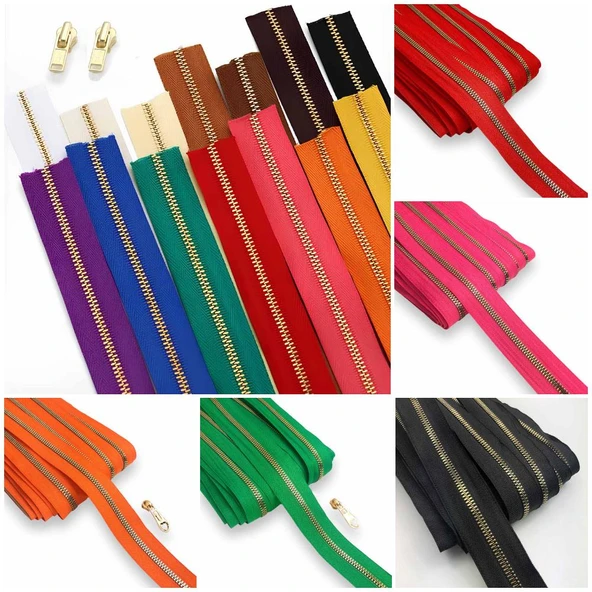 Çanta Fermuarı Altın Dişli ( 1 Metre ) 2 Başlık Hediyeli