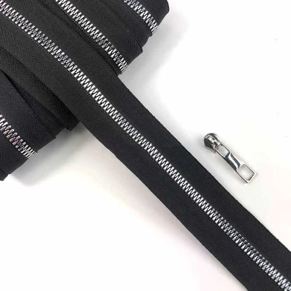 Çanta Fermuarı Gümüş Dişli ( 1 Metre ) 2 Başlık Hediyeli - 5