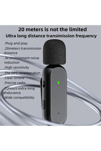 Kablosuz Yaka Mikrofonu , Akıllı Wireless Mikrofon, Gürültü Engelleyici, Şarj Kutulu - 4