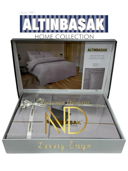 Altınbaşak Jakarlı Saten Çift Kişilik Nevresim Takımı Perle Marble