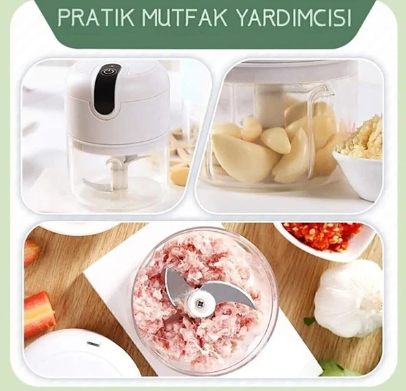 Şarjlı Mini Doğrayıcı 300ml , 3 Bıçaklı Kablosuz Rondo, USB Şarjlı Mutfak Robotu Pratik Kullanım - 4