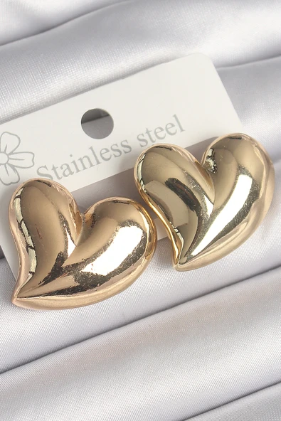 Pirinç Gold Renk Bomba Kalp Model Kadın Küpe - TJ-BKP10236