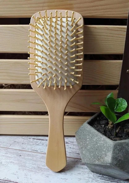 Busstier Bambu Uçlu Ahşap Saç Fırçası - Doğal ve Antistatik Tarak - 5