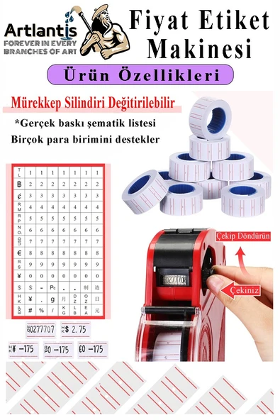 Etiket Makinesi Sarı 1 Adet Yeşil Fiyat Etiketi 10 Rulo Sekiz Haneli Fiyat Etiketi Makinası Lira Dolar Euro Dayanıklı - 3