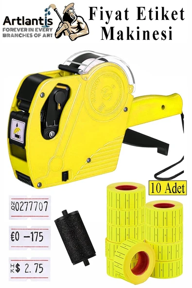 Etiket Makinesi Sarı 1 Adet Sarı Fiyat Etiketi 10 Rulo Sekiz Haneli Fiyat Etiketi Makinası Lira Dolar Euro Dayanıklı