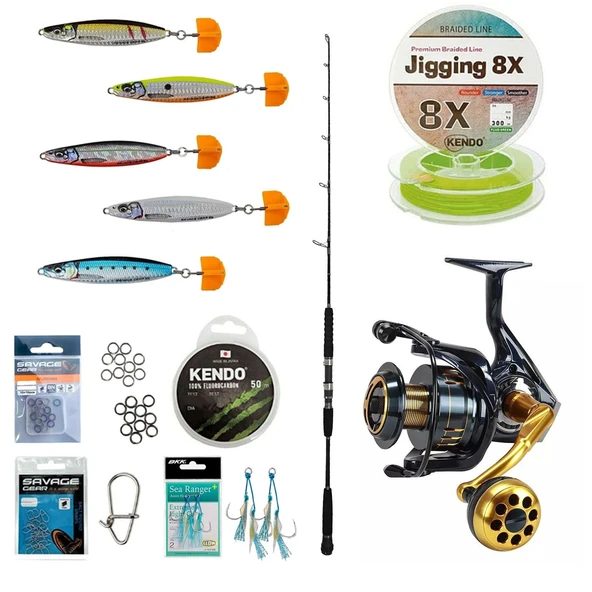 Yek Outdoor Profesyonel Tekne Oltası Seti Cavalla Speed Jigging Spin 159cm H 200-350GR 1 Parça&Okuma Salina SA-6000HA Blue 6+1BB Olta Makinesi