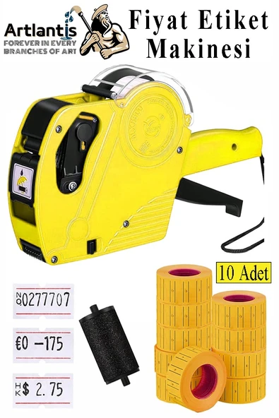 Etiket Makinesi Sarı 1 Adet Turuncu Fiyat Etiketi 10 Rulo Sekiz Haneli Fiyat Etiketi Makinası Lira Dolar Euro Dayanıklı