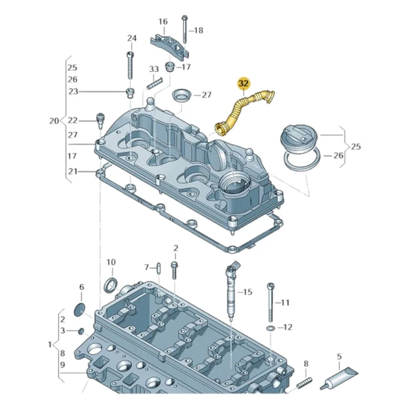 VW Amarok 2010-2012 2.0TDi Motor Külbütör Kapak Hava Borusu 03L103493H - 2