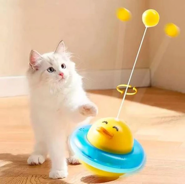 360° Dönen Kedi Oyuncağı , Ördek Şekilli İnteraktif Atıştırmalık Dispenseri, Kedi Eğitici Oyuncak - 8
