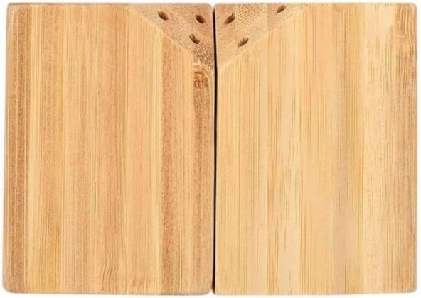 Prizma Kesim 2'li Bambu Tuzluk ve Baharatlık Seti , Mıknatıslı, Şık ve Dayanıklı Ahşap Tasarım - Resim 2