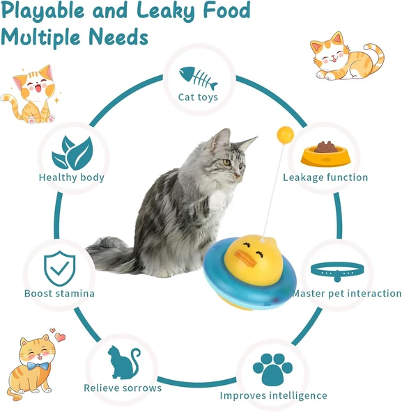 360° Dönen Kedi Oyuncağı , Ördek Şekilli İnteraktif Atıştırmalık Dispenseri, Kedi Eğitici Oyuncak - 3