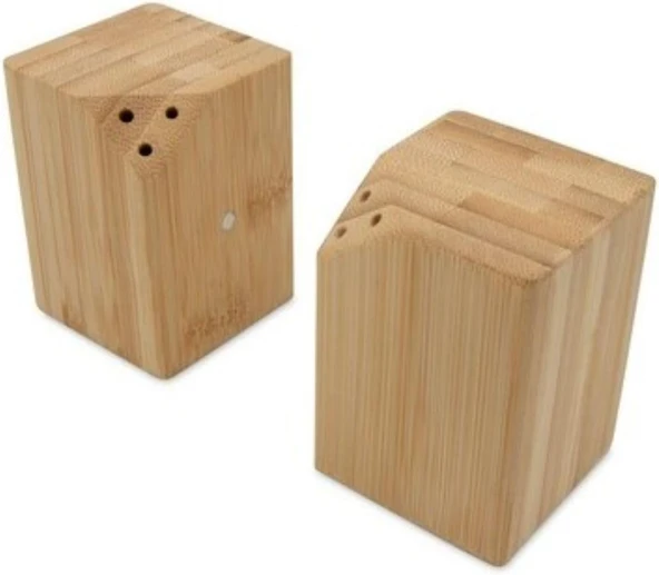 Prizma Kesim 2'li Bambu Tuzluk ve Baharatlık Seti , Mıknatıslı, Şık ve Dayanıklı Ahşap Tasarım - Resim 5