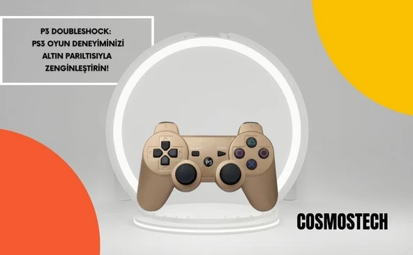 Cosmostech P3 Doubleshock PS3 Playstation 3 için Uyumlu Kablosuz Titreşimli Oyun Kolu Gamepad Joystick Controller Gold - Resim 2