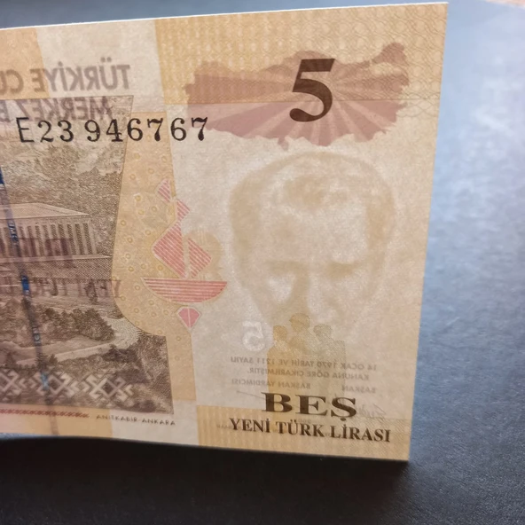 Escoines Koleksiyon 3996367e457680812e E23 5YTL ÇİL 8.Emisyon Yeni Türk Lirası eski kağıt para 5 YTL - Resim 3