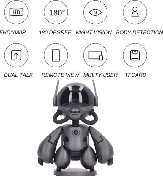 Uzay Robotu Görünümlü Şarjlı Kablosuz Ip Güvenlik Kamerası - 5