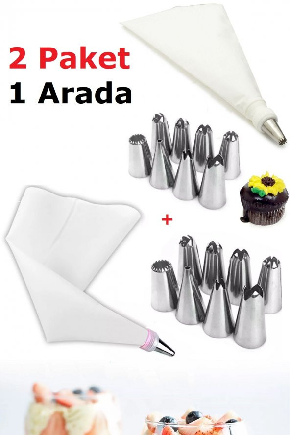 20 Parça Krema Sıkma Torbası Metal Duy Şekilli Başlık Dayanıklı Yırtılmaz Pasta Kek Süsleme Kalıbı
