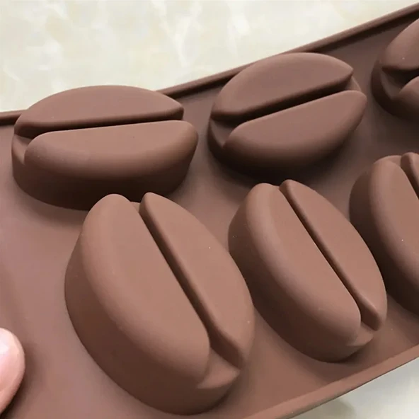 Silikon Kalıp Çikolata Ve Buz Büyük Kahve Çekirdeği Şeker Hamuru Kek Kalıbı 7 Li - 5