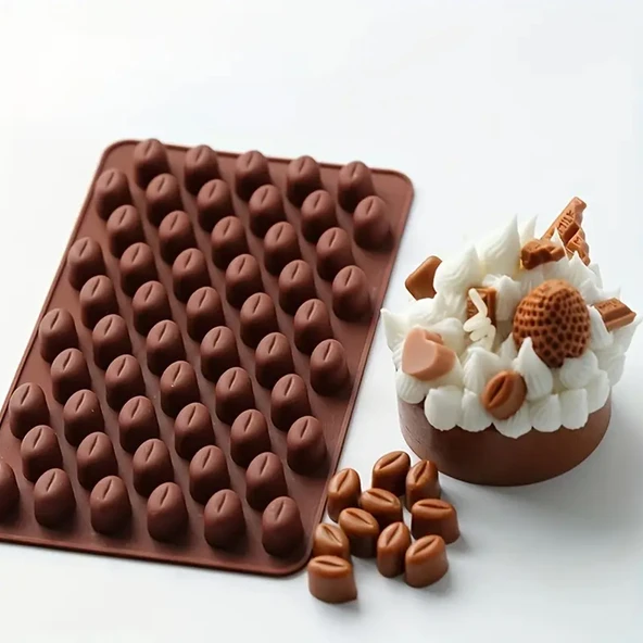 Silikon Kalıp Çikolata Ve Buz Minik Kahve Çekirdeği Şeker Hamuru Kek Kalıbı 55 Li - 2
